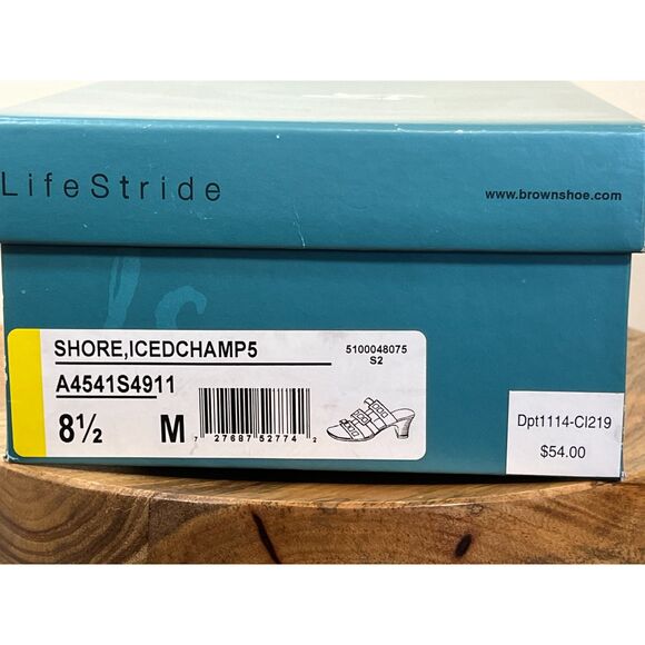 Life Stride Gold Metallic Heel Sandals Strappy Square Toe Party Shoes - Picture 6 of 6